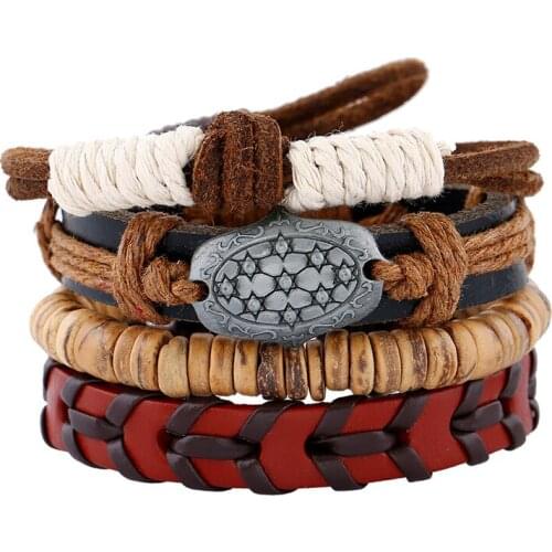 Vintage 1 set Leather Bracelet Men Coconut Charm Male Jewelry Handmade Thread Beach Bracelet Infinity Love Friendship Gift