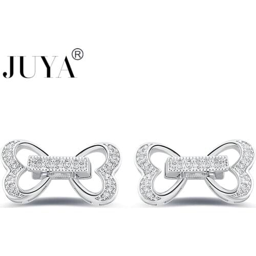 Jewelry Findings Components Micro Pave CZ Rhinestone Heart Clasps For DIY Making Pearl Bracelets Necklaces Accessories gift