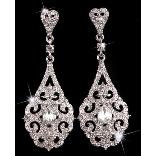 SLBRIDAL New Arrival Art Deco Crystals Rhinestones Wedding Dangle Earrings Bridesmaids Earrings Bridal Drop Earrings Women