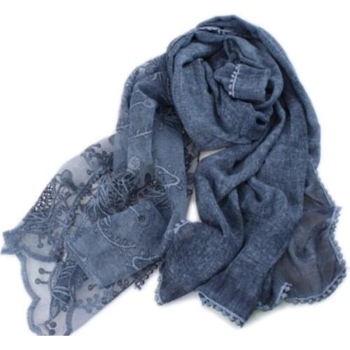 Large size cotton polyester blend hollow out women fashion vintage floral embroidery scarfs shawl pashmina 90x190cm