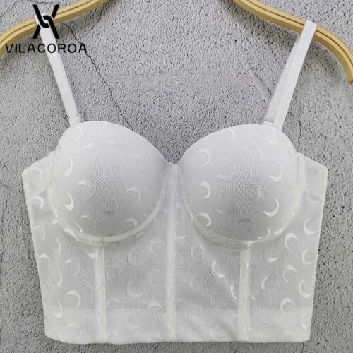 Moon Print Camisoles Women Clothes Tube Top Corset Bra Y2K Crop Tops White Slim Tank Top Spaghetti Strap Camis Femme Street Vest