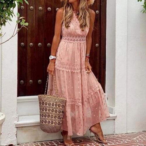 2021 Casual Women Dress Deep V Sweat Absorbent Trendy Maxi Summer Long Dress for Dating elegant party wear Pink xxl vestidos
