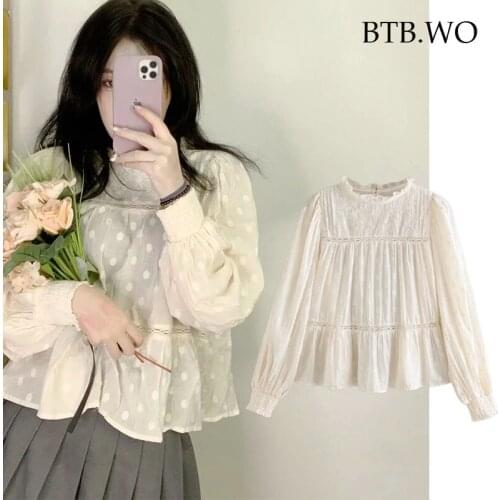 BTB.WO Za Women 2021 smock Embroidery Fine Points Fashion Ruffled Knitted Woman Coat VintageTops