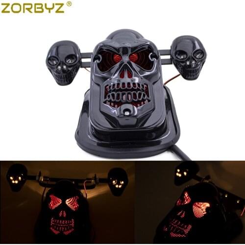 ZORBYZ Motorcycle Black Skull Tail Brake Light Turn Signal Lamp For Harley Chopper Cruiser Bobber Custom