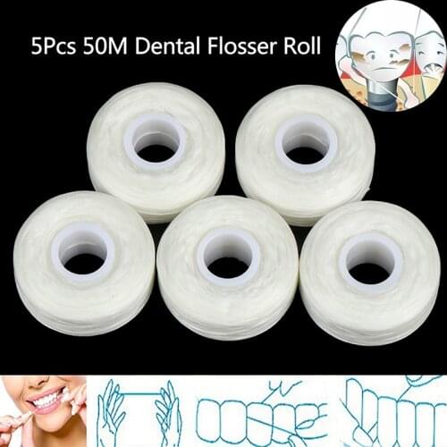 5 Rolls 50m Teeth Flosser DHygiene Teeth Cleaning Wax Mint Flavored Dental Floss Spool Toothpick ental Flosser Oral