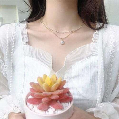 1PC Kpop Double Layer Pearl Necklace Gold Chain Choker Adjustable Fashion Cute Romantic Metal Collar Simple Design Women Jewelry