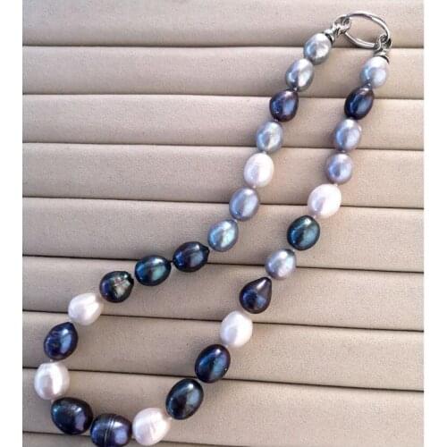 10x13mm white gray black oval rice pearl choker necklace natural Freshwater PEARL Women Jewelry 43cm 17'' 35cm