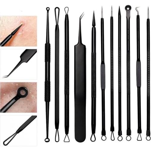 11pcs Blackhead Remover Tools Stainless Steel Comedone Extractor Blackhead Tweezer for Face Blemish Whitehead Zit with Box