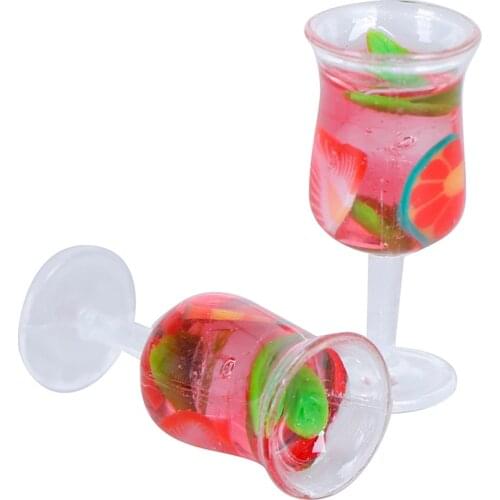 2Pcs Scale 1:12 Mini Resin Cocktail Cup Goblet Glass Miniature Dollhouse Accessories Colorful Glass Cup Goblet Bar Drinking