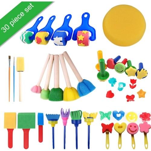 30pcs Kids Painting Sponge Kids Early Learning Sponge Painting Kit Child Paint Set 30 Pieces Sponge Drawing Shapes Paint Brushes