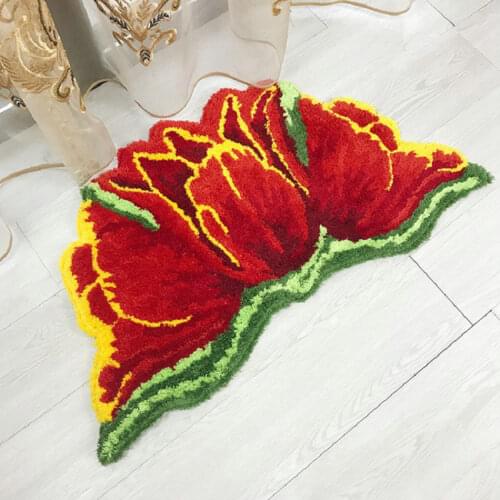 Red Pink Tulips Soft Rug Art Flocking Carpet for Non-slip Mat Art Floral Rugs for Bedroom Door Mats Home Decor
