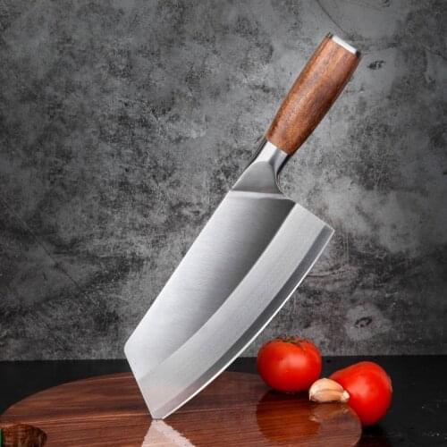 Chinese Chef Knife Stainless Steel Cleaver Kitchen Knife Razor Sharp Slicing Knife Meat Chopping Knife Wood Handle Butcher Knife