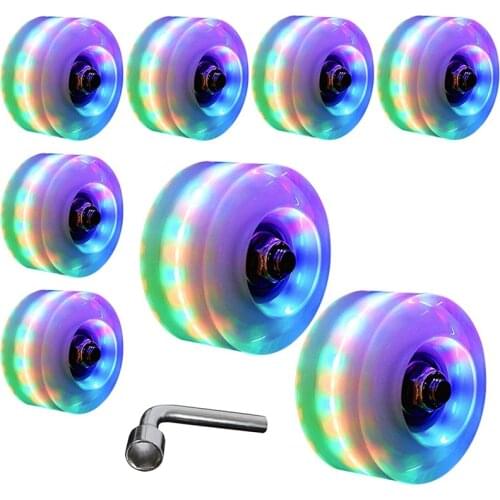 8Pcs 32mm x 58mm Roller Skate Wheels Luminous Light Up,Roller Skates Accessories Quad Roller Skate Wheels with Bearings