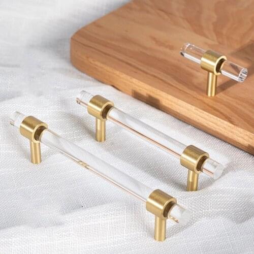 Acrylic Handles and Knobs Chest Drawer T Pull Handle Bathroom Cabinet Handles Transparent Acrylic Handle with Gold/Silver