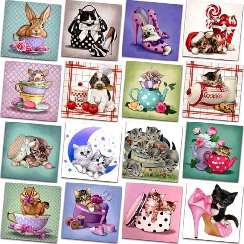 DIY Diamond Painting Cross Stitch The Cup Of Animals Dog Mouse Cat Full Rhinestone Diamond Embroidery Teapot Needlework