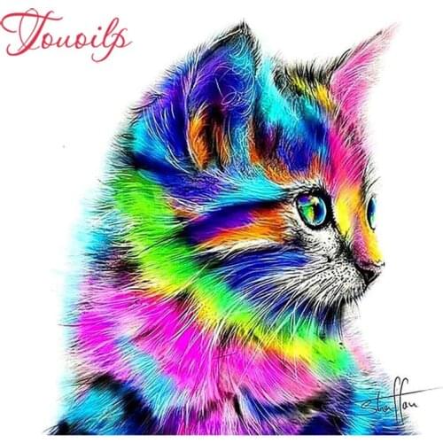 TOUOILP Het Kleurrijke Regenboog Katje diamond painting cross stitch spuare&round Rhinestones embroidery Full diamond painting