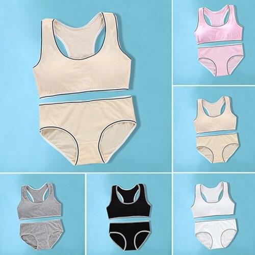 1 Set Girls Training Bras Panties Children Underwear Sets Teens Students Bra Vest Wireless Teenager Briefs Sport Underwear 8-16Y