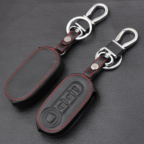 Genuine Leather Car Key Cover Case for Fiat 500 Panda Punto Bravo 3 Button Flip Folding Remote Key Shell Case Styling