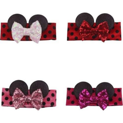 Disney 1pcs of Mickey ears childrens hair accessories sequined bow Mickey ears wave nod headband hairband gift for girls