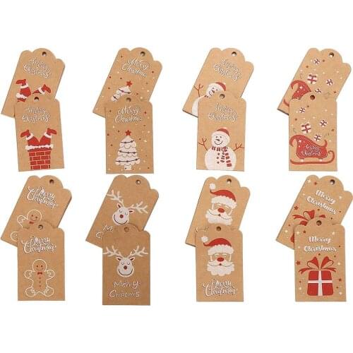 50-100pcs Kraft Paper Christmas Tree Tags Merry Christmas Gift Tag Santa Claus Snowman DIY Gift Wrap Label Hang Tag