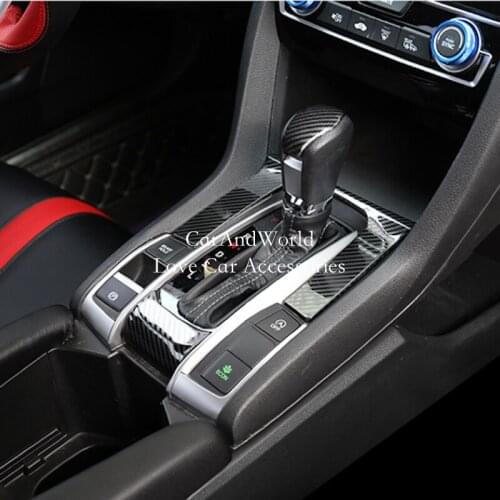 Stainless Steel Interior Gear Shift Box Knob Panel Frame Cover Trims Decoration For Honda Civic 10th 2016-2019 Car Accessories