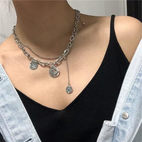Creative Harajuku Choker Cool Smile Pendant Stainless Steel Necklace Party Punk Jewelry for Women Friendship Girl Trendy Gift
