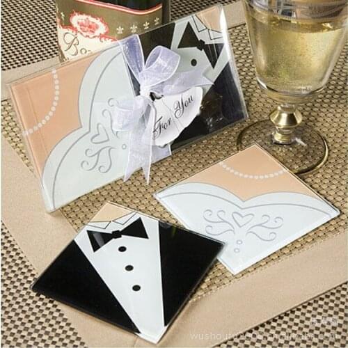 Creative wedding gift the bride and groom dress glass coasters 200PCS
