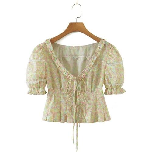 JC·KILIG 2021 Bubble Sleeve Lace up Pleated Waist Shirt L9774