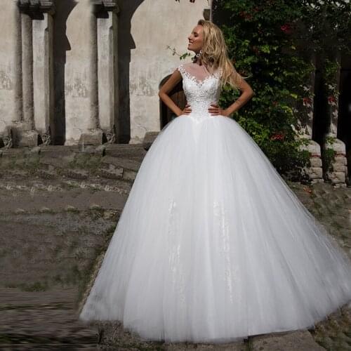 O-neck Tulle Wedding Gowns With Applique Lace Wedding Dresses 2020 vestido de noiva princesa Keyhole Lace Up Back Bride Dress