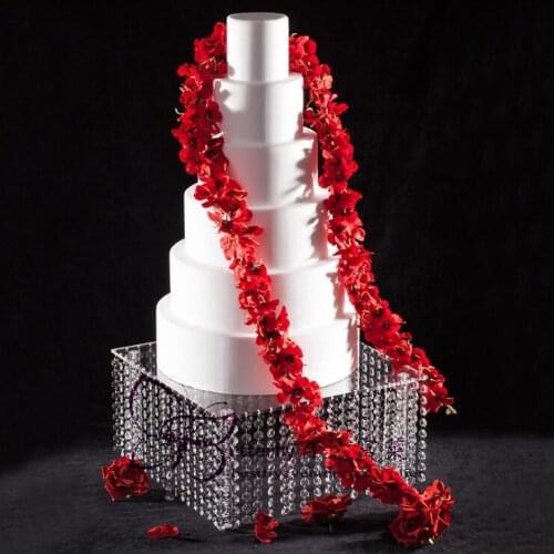 16 inch square acrylic cake stand single layer hanging crystal beads cake dessert plate dessert table decoration props