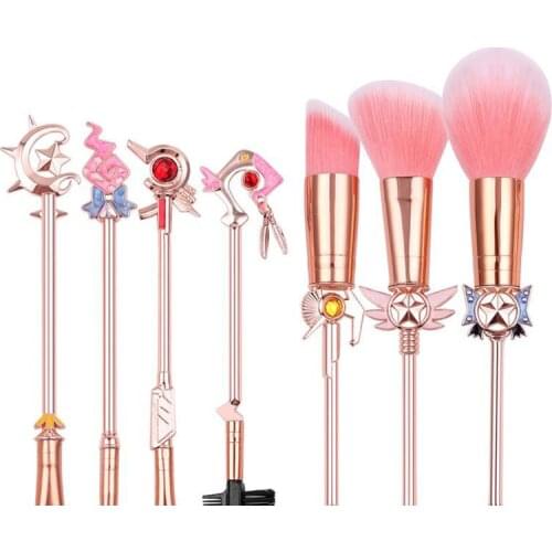 Fancy Cardcaptor Sakura Cosmetic Brushes Pink Soft Hair Blush Face Cosmetics Powder Brush Rose Gold Handle Make up Brush