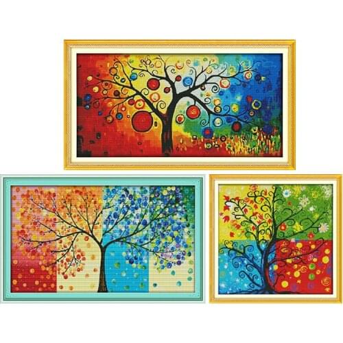 Joy Sunday Rich Tree DIY Needlework Crafts 11CT 14CT Scenery Printed Pattern Cross Stitch Kits Counted On Canvas Embroidery Sets