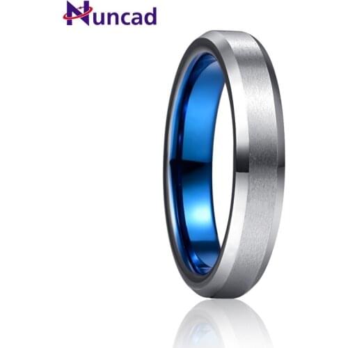 Nuncad 4mm Blue Outer Ring Steel Salad Chamfered Tungsten Carbide Ring For Couple High Polish Men Carbon Inoxidable Rings