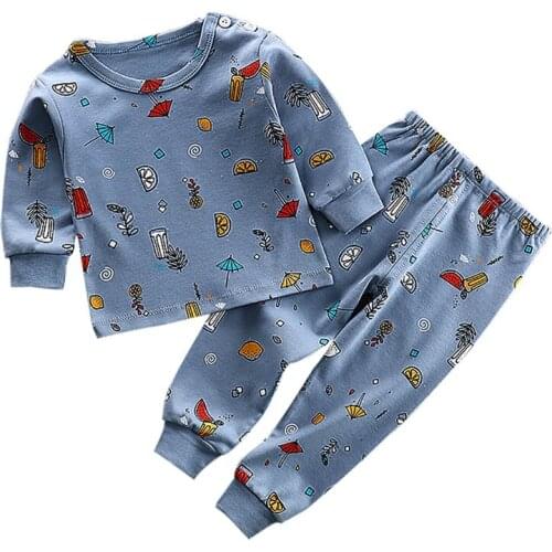 Autumn Sleepwear Pajamas Baby Kids Girls Boys Cartoon Print Outfits Set Long Sleeve Blouse Tops+Pants