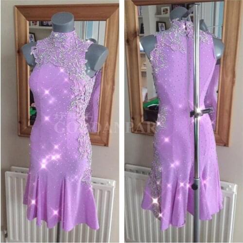 Latin Dance Dress Rumba Salsa Samba Dance Dress Competition latin dress girl or lady hot latin Summer Dress Women Sexy Lilac