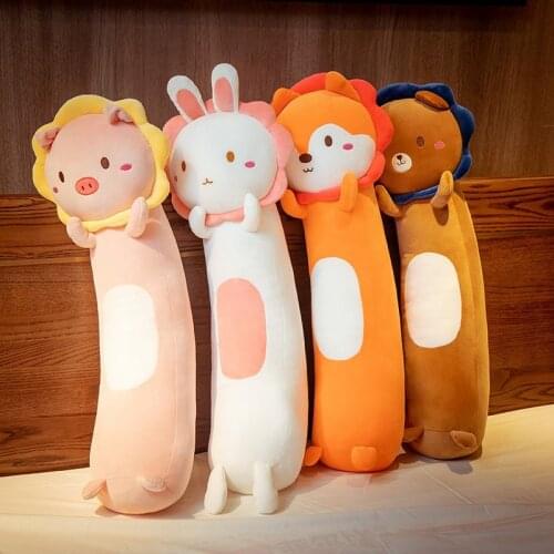Plush Crooked Animals Bear Pig Rabbit Fox Creative Long Soft Creative Pillow Kids Sleeping Cushion Plush Stuffed Lover Kids Gift