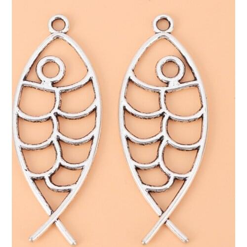 20pcs/Lot Large Hollow Jesus Fish Bone Tibetan Silver Charms Pendants for Necklace Jewelry Making Accessories
