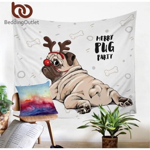 BeddingOutlet Hippie Pug Tapestry Animal Cartoon Wall Hanging for Kids Cute Bulldog Print Art Carpet Decorative Tapestry