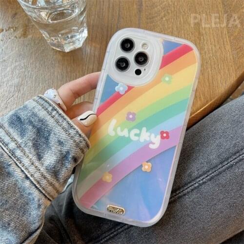 Cute Rainbow Flower Laser Clear Phone Case For iphone 12 11 Pro Max 7 8 plus X XR XS Max Back Cover Shockproof Protective Cases