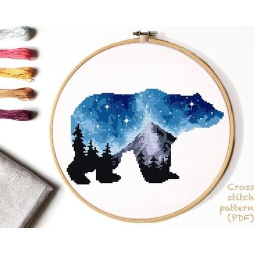 Drop Shipping Embroidery Bear Counted Cross Stitch Birth Announcement with 100% Cotton Flosses & Free Shipping for Home Decor