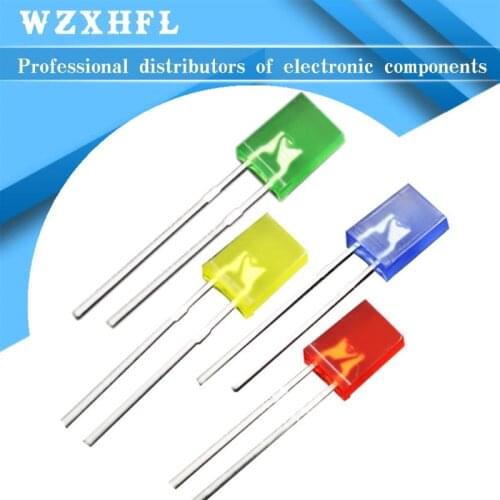 100 pcs 2x5x7 Rectangular LED Emitting Diode Lamp White Red Green Blue Yellow Orange Diffused Color Square DIY Indicator