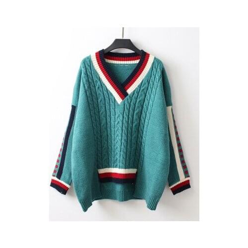 Autumn Winter V Neck Knitted Sweater Korean Fashions Casual Loose Long Sleeve Jacket Streetwear Jumper Women Harajuku Clothes