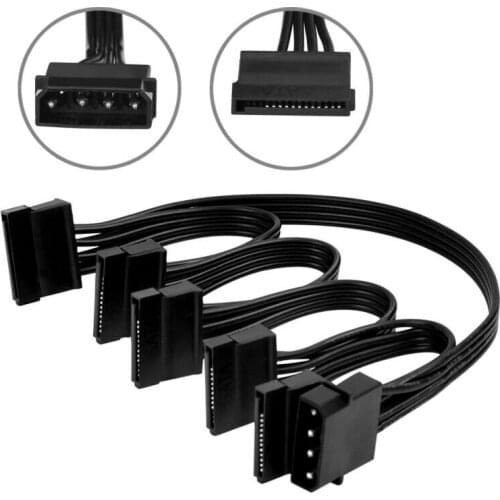 4pin IDE 1 To 5 SATA 15Pin Hard Drive Power Supply Splitter Cable Cord for DIY PC Sever 4-pin To 15-pin Power 60C