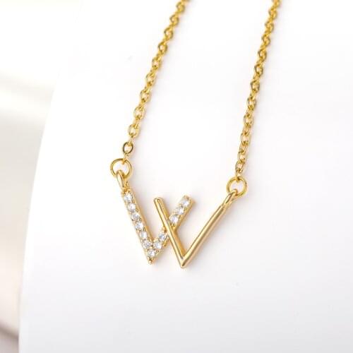 Letter W Necklace For Women Girls Stainless Steel Cubic Zirconia Clavicle Chain Necklaces Luxury Crystal Jewerly collier femme