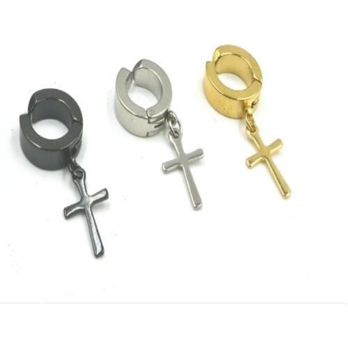 Lot 50pcs Hoop Circle Cross Earrings Men/Women Ear Studs/Earring Stainless Steel No Hole Clip on Hoop Ring PUNK EMO New