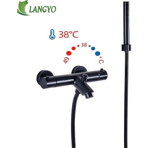 LANGYO Black Thermostatic Shower Faucets Bathroom Thermostatic Mixer Hot And Cold Bathroom Mixer Mixing Valve Bathtub Faucet