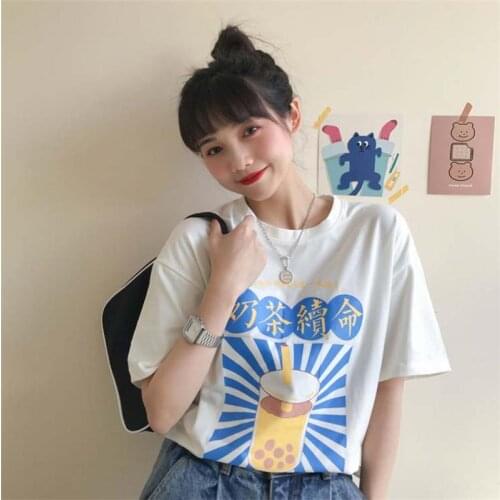 Loose Lazy Ins Vintage T-shirt Female Korean Harajuku Womens T-shirts Tops Japanese Kawaii Ladies Ulzzang Clothes For Women