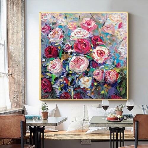 Heavy Textured Abstract Flower Oil Painting Picture Hand Painted Wall Decoration Canvas Art Handmade Artwork Living Room Decor