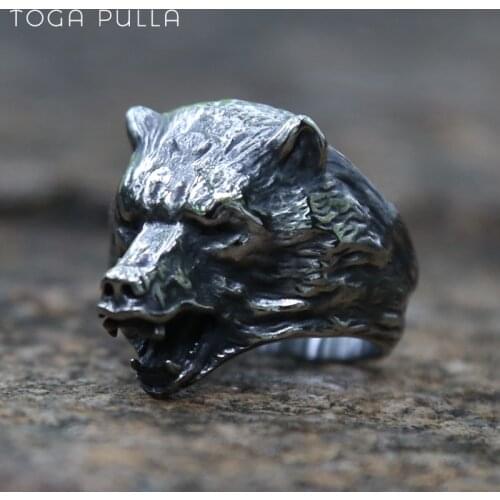 Domineering Viking Bear Head Rings 316L Stainless Steel Slavic Bear Berserk Punk Biker Rings Men Viking Amulet Jewelry
