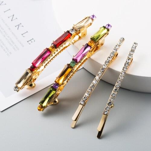 4 pcs/ set New ZA Crystal Barrettes for Women Trendy Shiny Elegant Colorful Hair Pin Accessories Jewelry Girl Gifts Wholesale